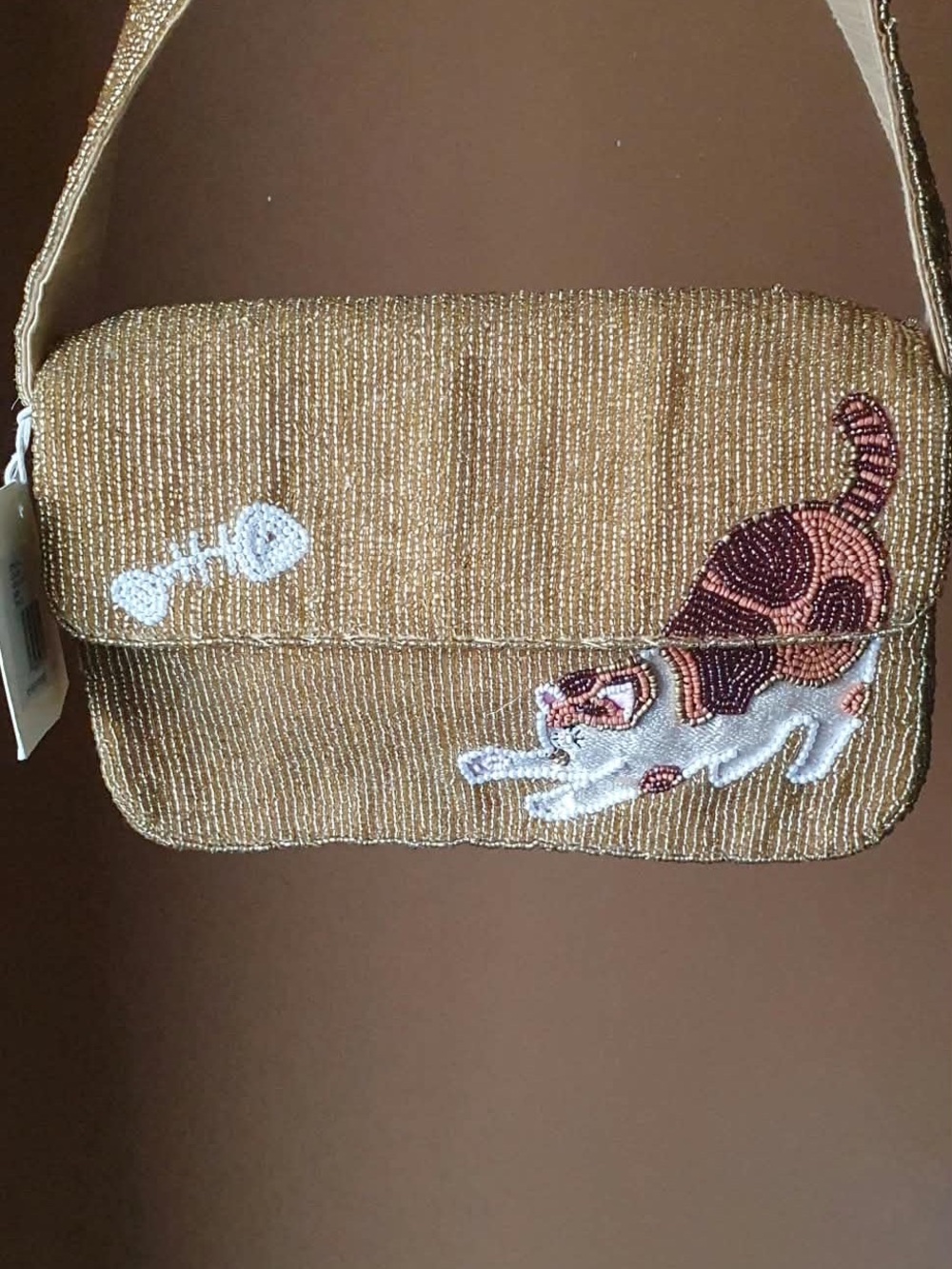 ๐ Viral SOL and Mer Beaded Cat Embroidered Shoulder Bag in Gold - Picture 12 of 15
